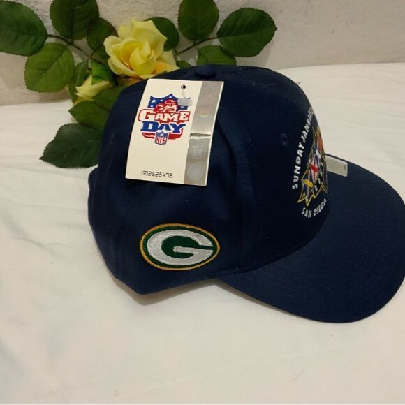 New VINTAGE Green Bay Hat Cap Snap Back Blue Super Bowl Football Mens 90s - Picture 4 of 8